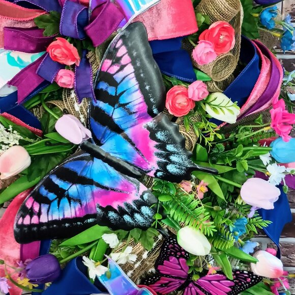 Spring Tulip Swag for Front Door, Spring Wreath, Butterfly Swag, Tulip Swag - Picture 3 of 7